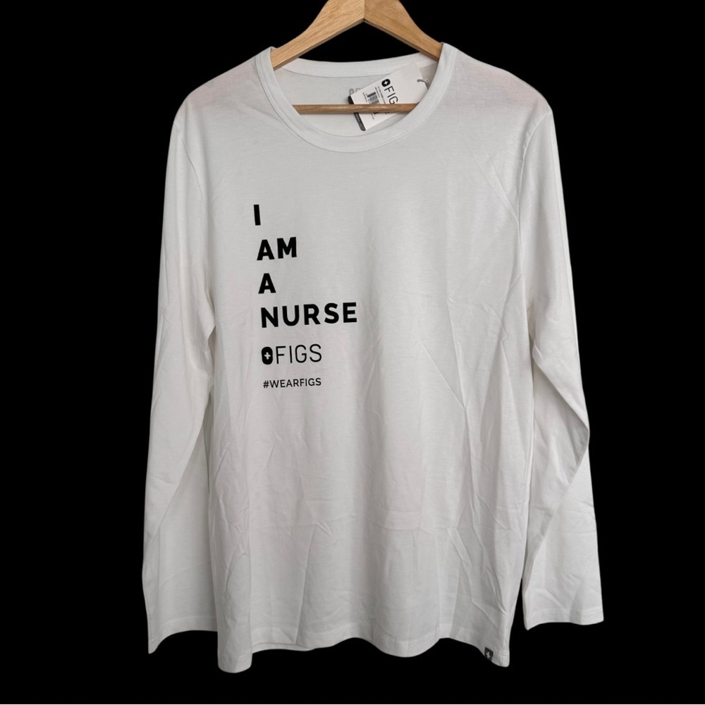 Figs White Long Sleeve Tee "I Am A Nurse"